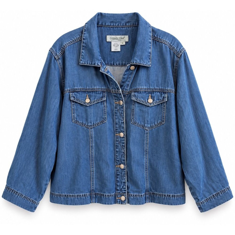 Coldwater Creek Blue Tencel Lyocell Denim Style Trucker Jacket Womens Plus 1X